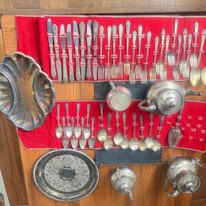VTG 1800s Rogers & Bros XII Sectional Picardy Silverware set 49Pc.